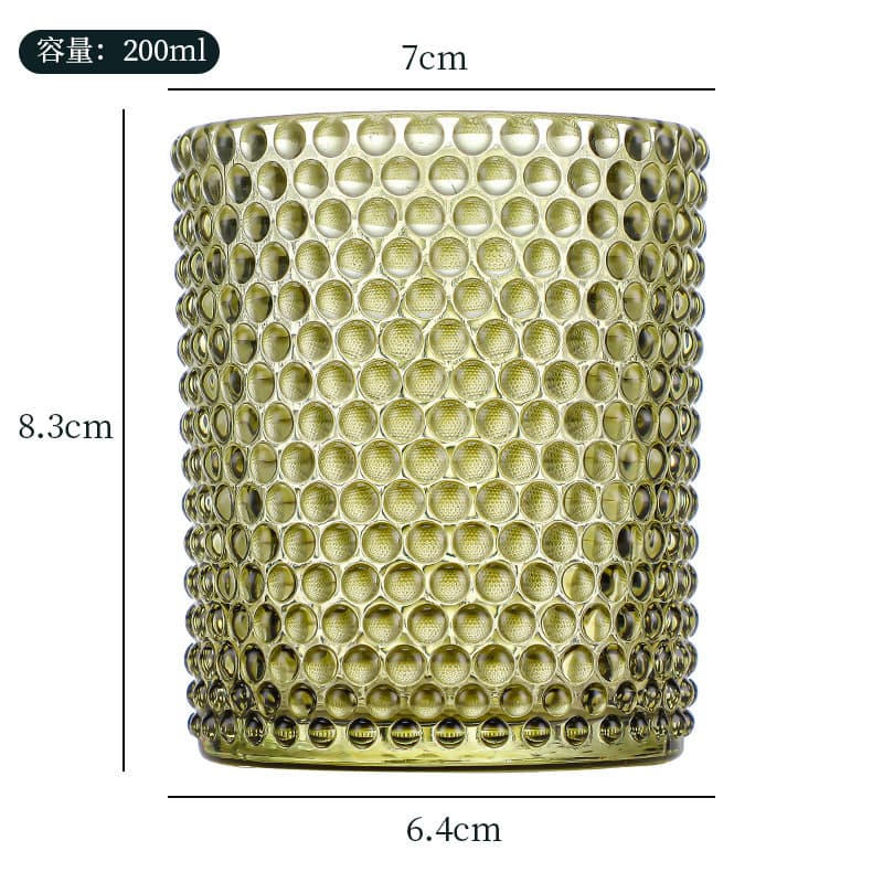 In Stock 200ml Embossed Candle Cup, Amber Striped Candle Holder, Green Patterned Glass Jar for Aromatherapy Ambiance