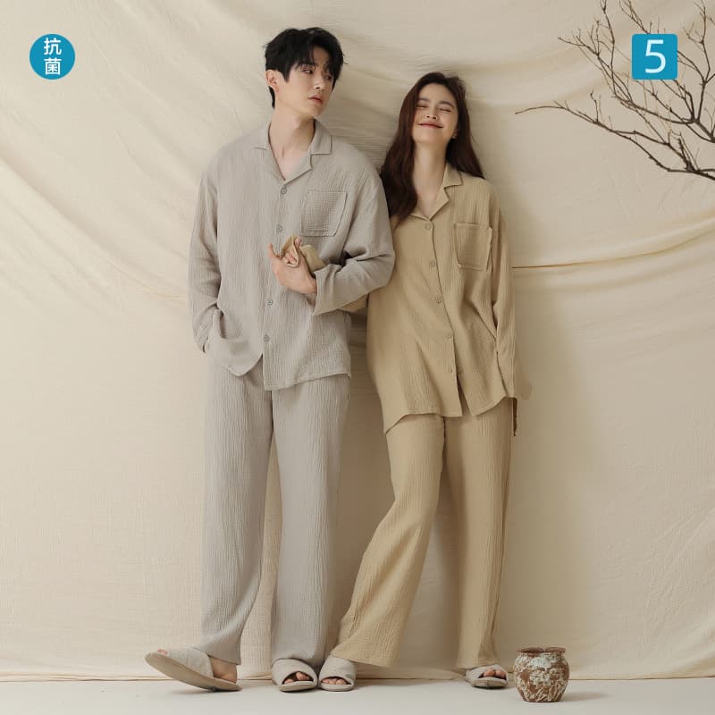 【Baby Cotton】Class A Full Cotton Double-Layer Gauze Pure Cotton Couple Pajamas Women's Autumn Long Sleeve Casual Men's Homewear
