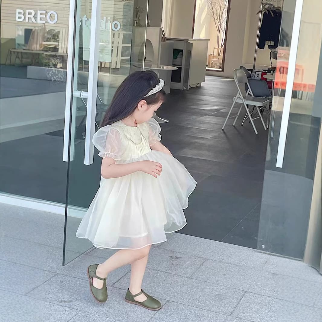 Girls' Summer 2023 New Dress Embroidered Doll Collar Ultra-Soft Mesh Skirt Fairy Princess Dress Birthday Gown