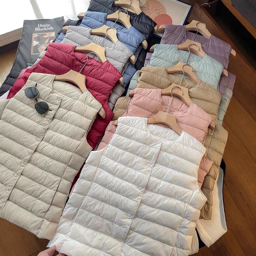 Cross-border Export Korea Lightweight Down Vest White Duck Down Lining Versatile Sleeveless Thin Layering Inner Layer Sleeveless