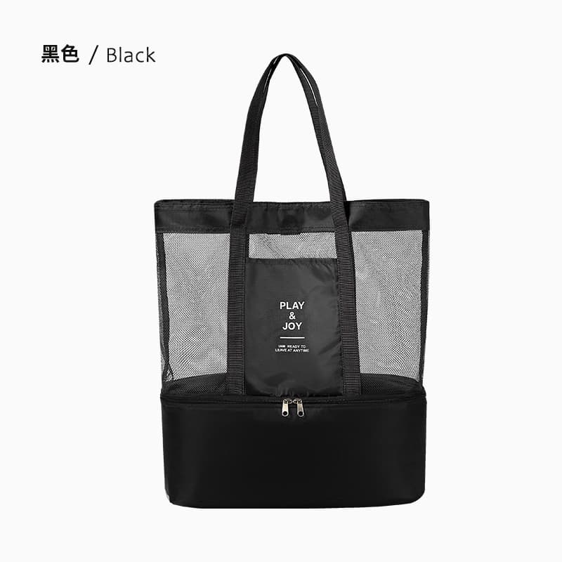 Large Capacity Mesh Shoulder Bag Hollow Toiletry Bag Gym Bag Beach Outdoor Shoulder Insulated Bag Double Layer Picnic Bag