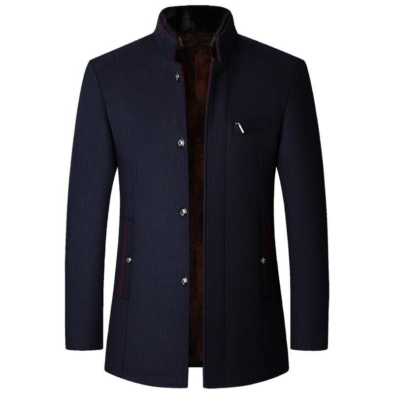 2025 New Men's Wool Jacket Autumn Winter Stand Collar Middle-aged Casual Dad Coat Thick Woolen Outerwear