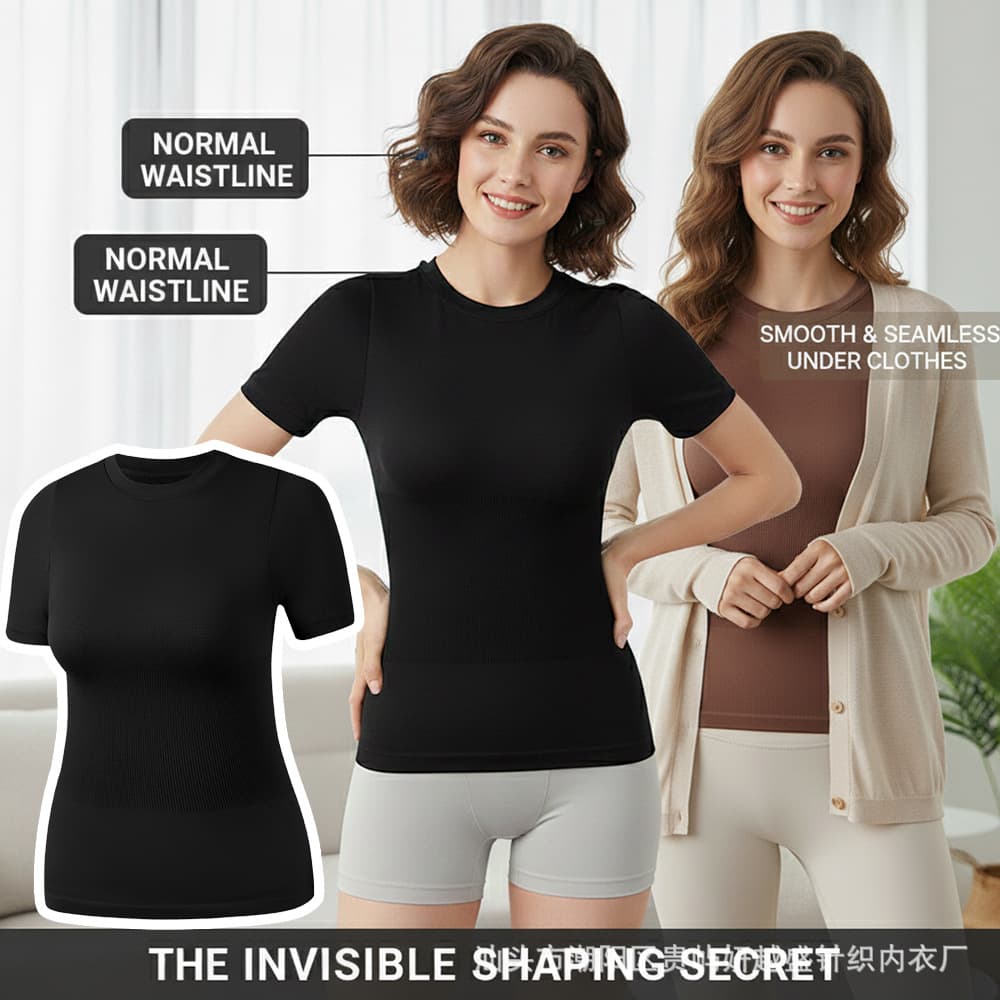 Stretch Short-Sleeve Bodysuit Belly Control Hip Lift Body Shaper Shaping Waist Trainer Short Sleeve Vest