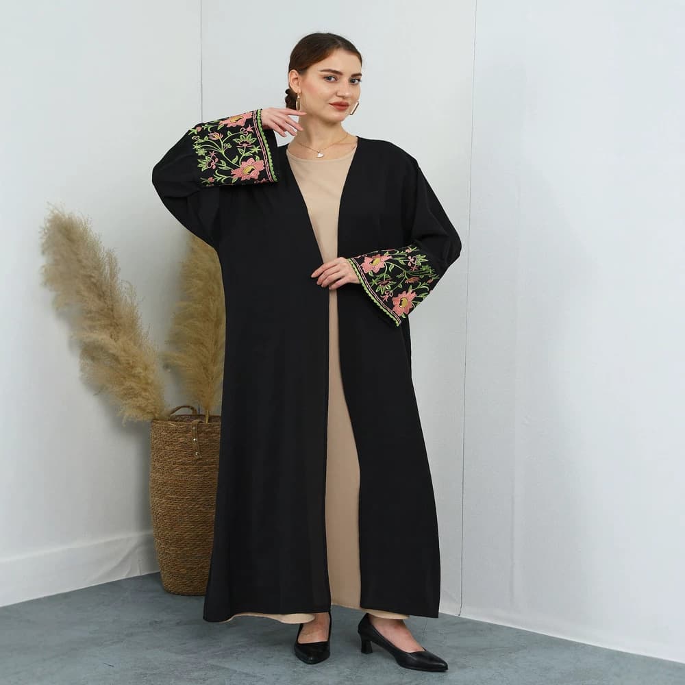 F450 Women's Cross-Border Embroidered Loose Plus Size Cardigan Long Dress Fashion Outerwear Embroidered Cardigan Long Dress