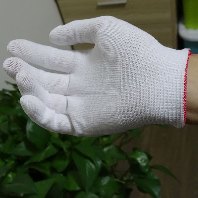 Factory wholesale thin nylon gloves, 13-gauge nylon gloves in white, black, and gray glove liners, dropshipping available