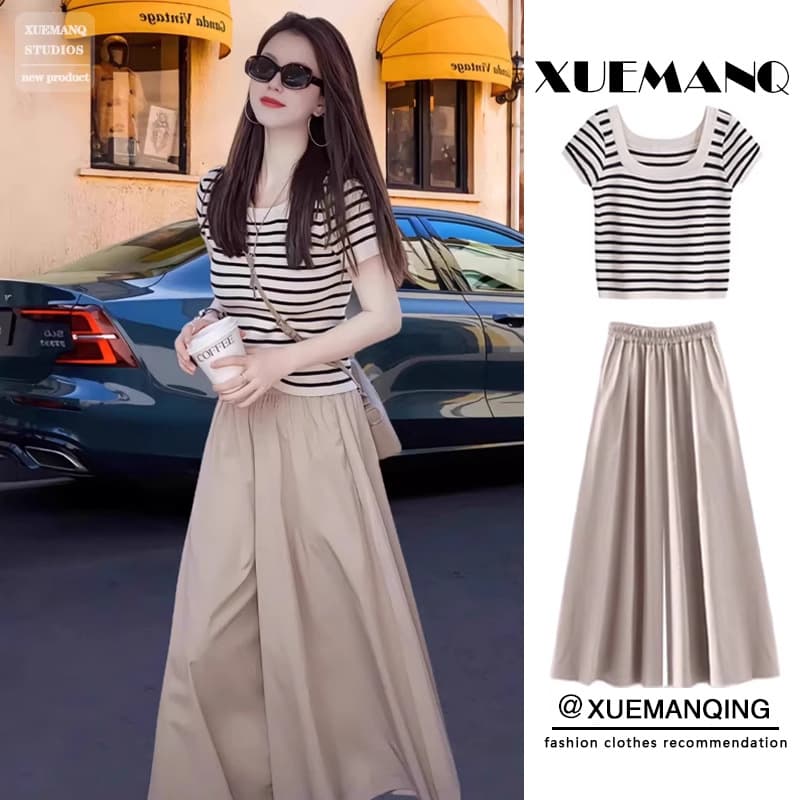 Summer Outfit Set for Women 2026 Tea-Tone Style Youthful Pear Body Type Elegant Light Mature Two-Piece Skirt Pants Set
