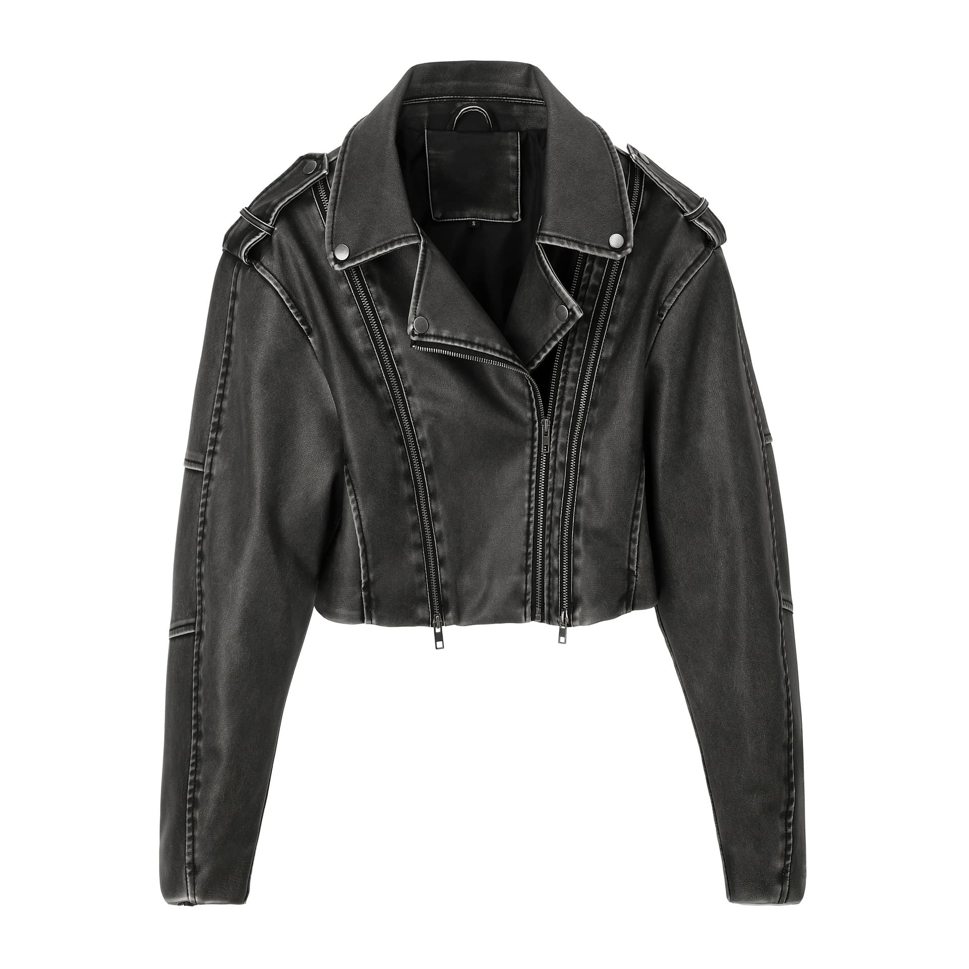Women's PU Leather Short Jacket for Spring, Autumn, and Winter with a Turn-Down Collar and Diagonal Zipper, Popular in Europe and America