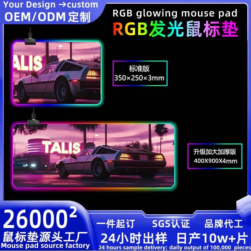 Factory Direct Mouse Pad Anime Illustration RGB Glowing Gaming Mouse Pad Cross-Border Hot Seller Office Desk Pad Wholesale