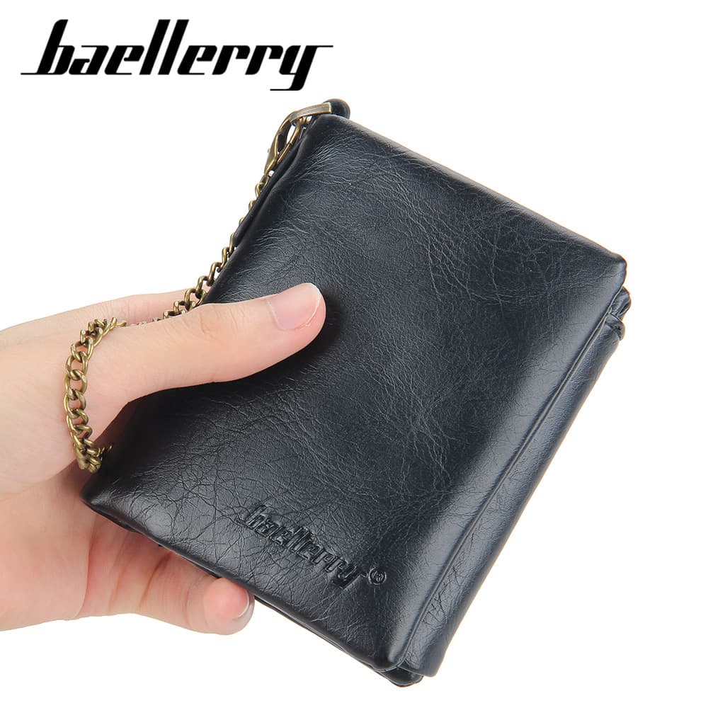 baellerry New Men's Short Wallet Anti-Theft Chain Double Zipper Coin Purse Multi-Card Holder Wallet