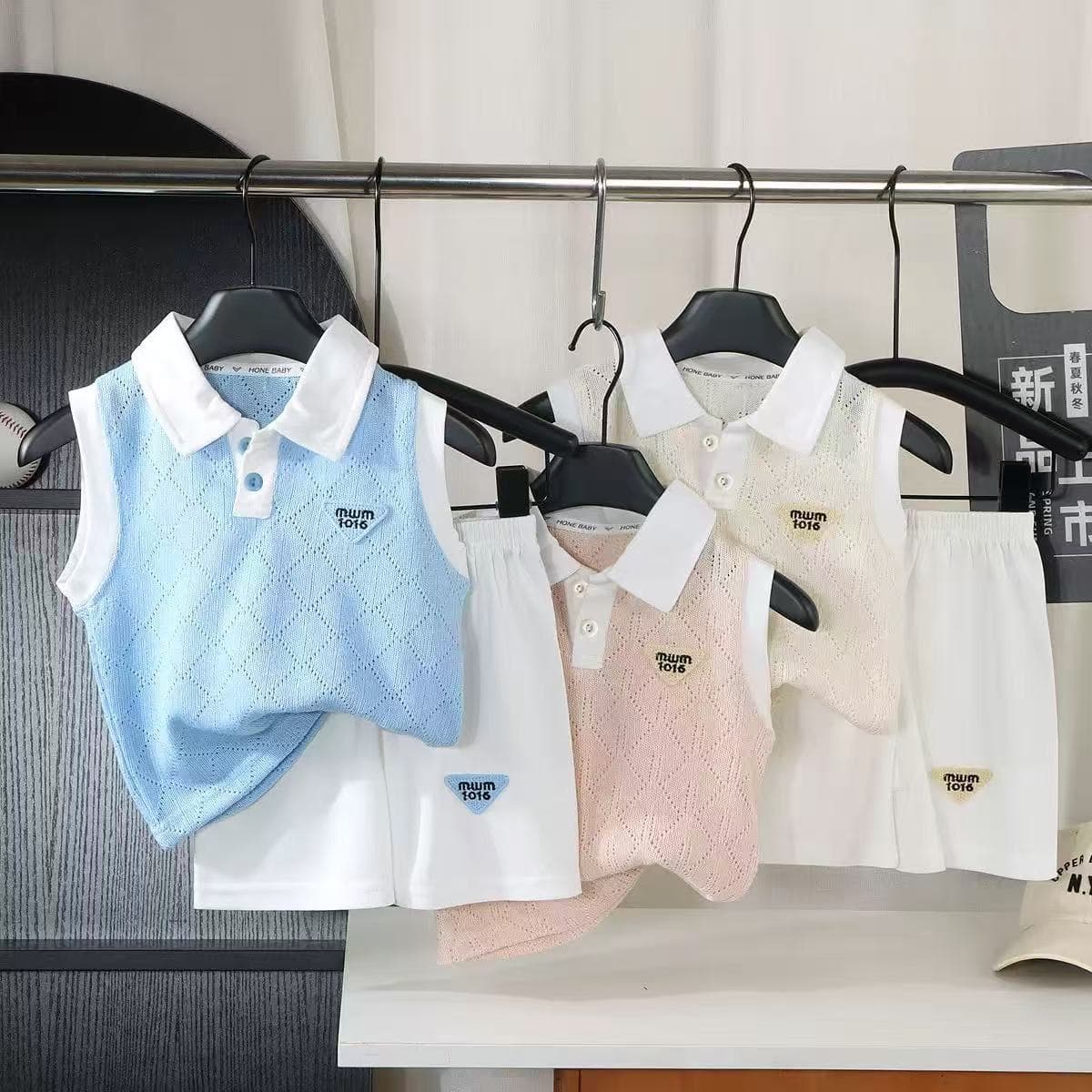 New Spring/Summer Knit Vest Set, Korean Style, for Boys and Girls, Baby Girl Knit Top, Children's