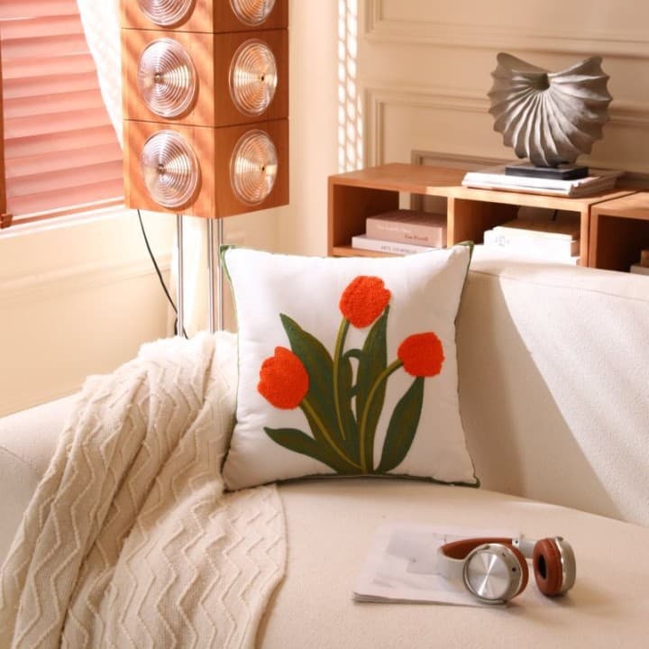 American Style Pure Cotton Pillow Cover, Fabric Sofa Cushion, Living Room Showroom Pillow Cover, Window Seat Bed Backrest Pillow Cover, Removable and Washable