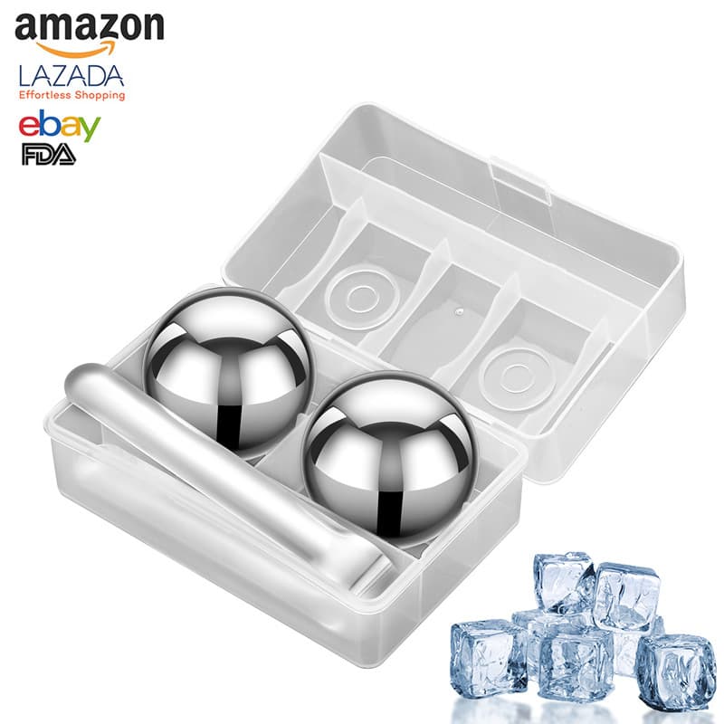 304 Stainless Steel Ice Ball, Quick-Freeze Whisky Stones, Stainless Steel Ice Cube Tongs, Beverage Ice Wave Ball, Round Ice Sphere