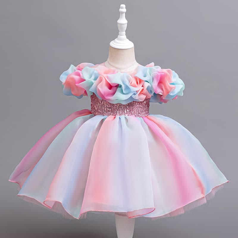Cross-border Children's Dress Little Girl Princess Dress Rainbow Candy Color Tulle Skirt