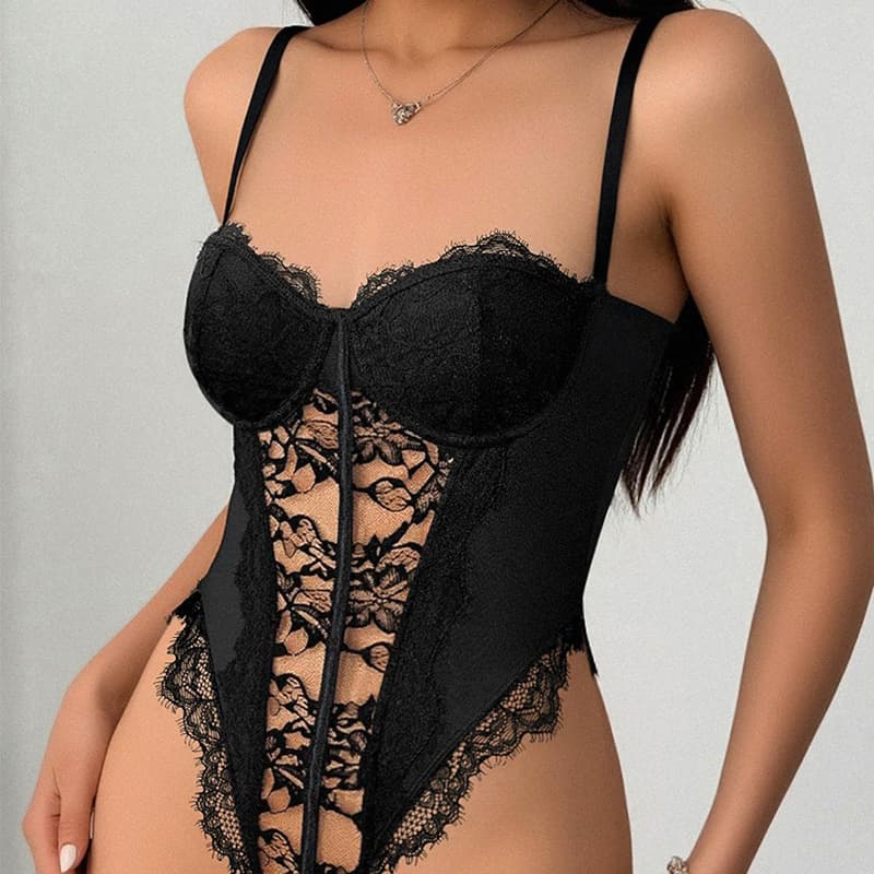 European and American Style Sexy Low-Cut Lace-Up Camisole with Mesh Double Shoulder Straps and Tummy Control Shapewear