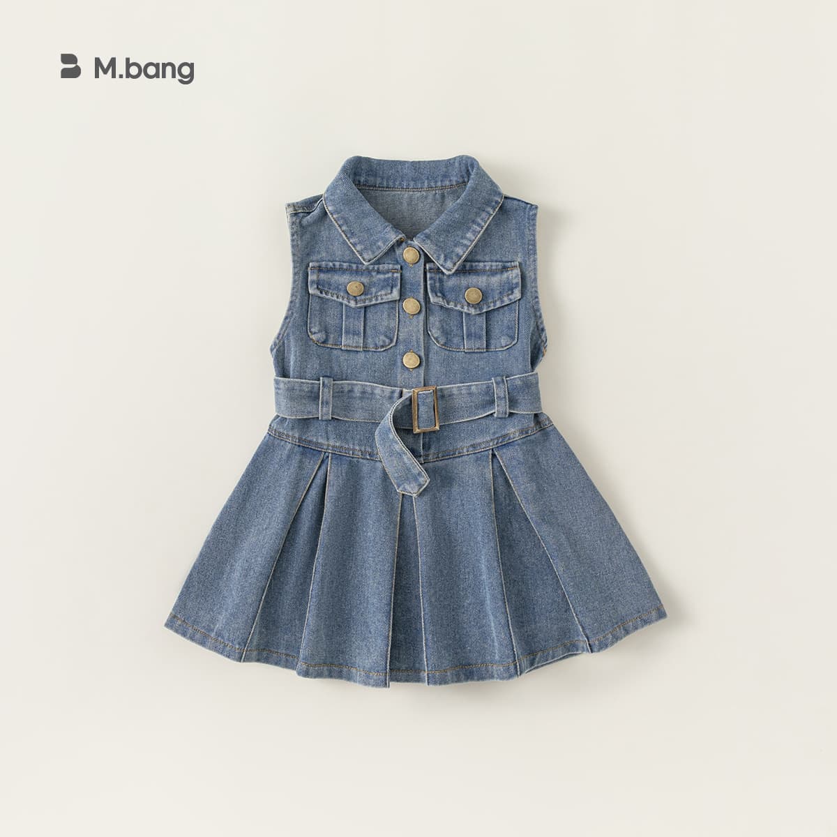 Youbao children's denim dress, Korean style, sleeveless collared dress, fashionable summer dress XQ24172