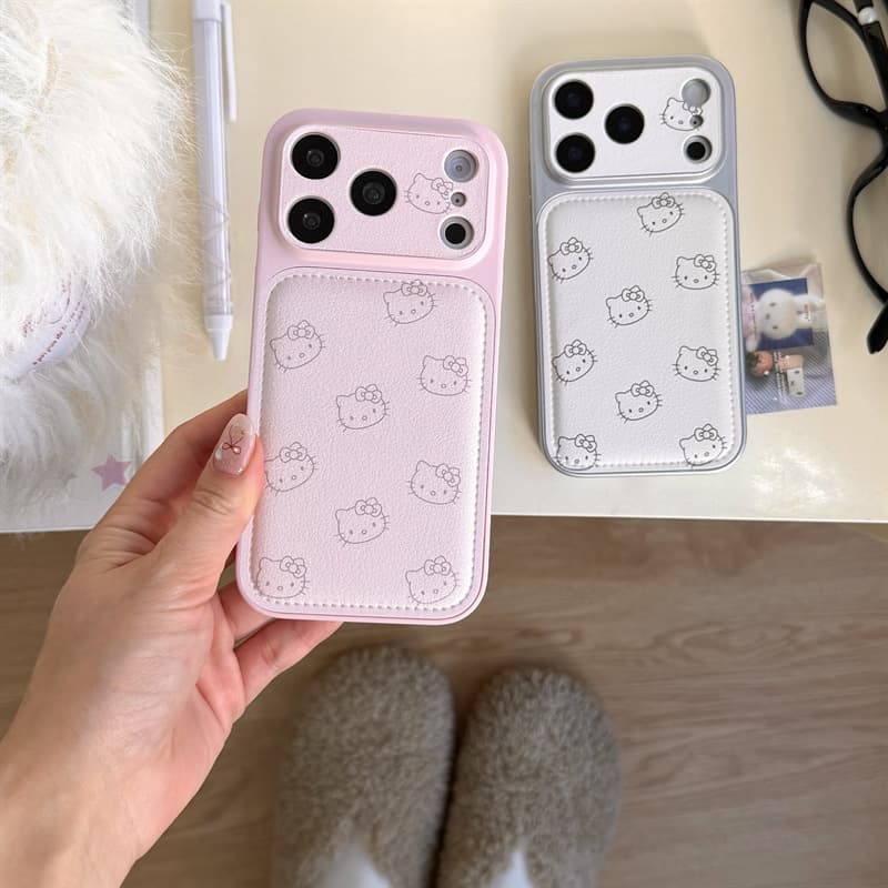 Large window pink and white KT cat head Apple iPhone 15/14 suitable for Apple 17/16 PROMAX mobile phone case anti-fall