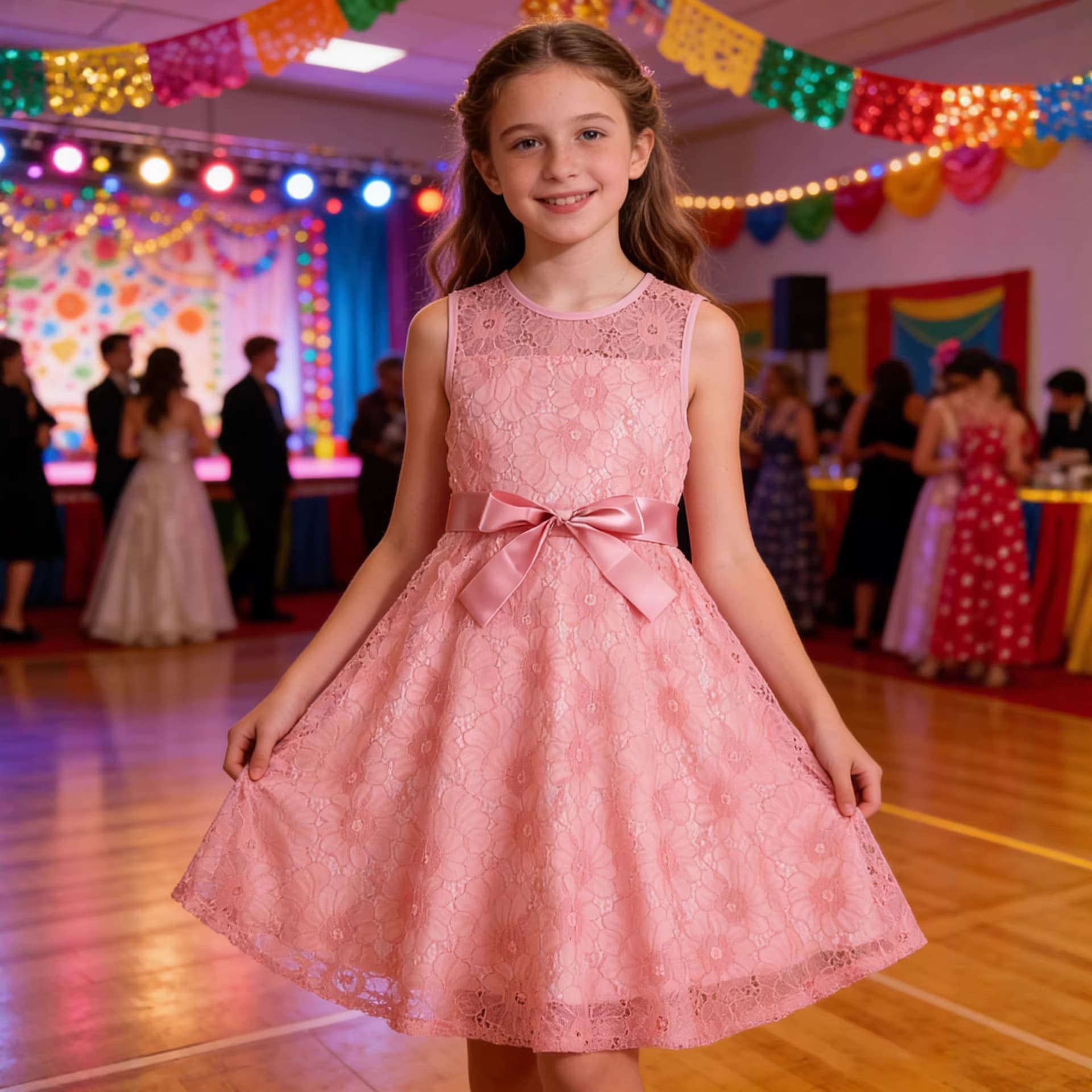 Cross-border Trade Girls Big Kids Flower Lace Spliced Sleeveless Elegant Fashion Birthday Party Host Occasion Dress