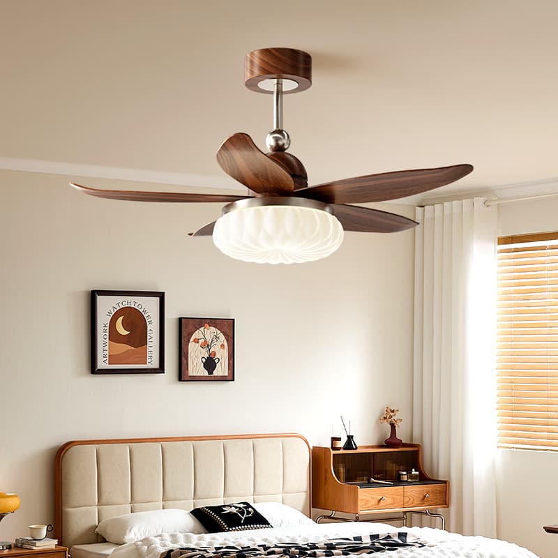 25-inch walnut wood grain fan lamp manufacturer Prelight Tmall Elf bedroom study home decoration batch ceiling fan