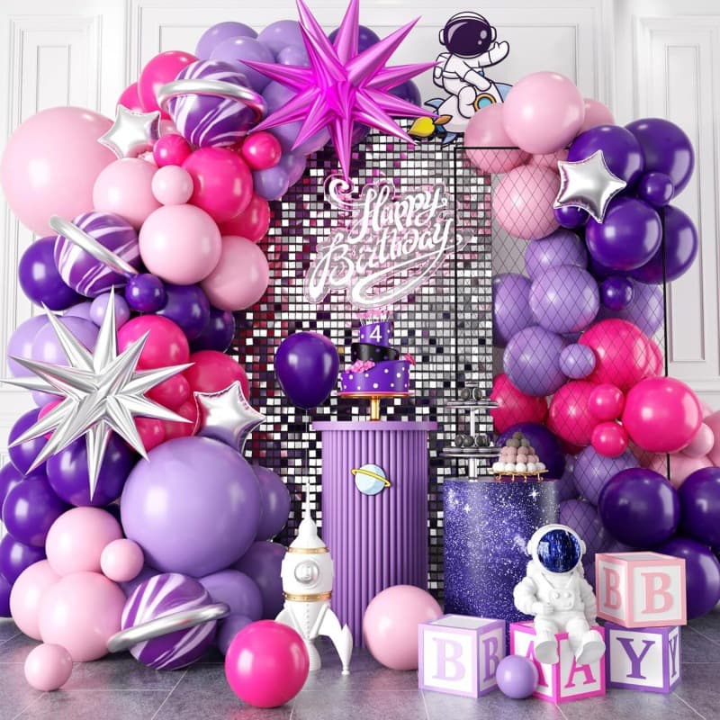 Space Theme Balloon Chain Set Purple Pink Exploding Star Balloon Flower Arch Set Birthday Wedding Other Scenarios Latex Balloons