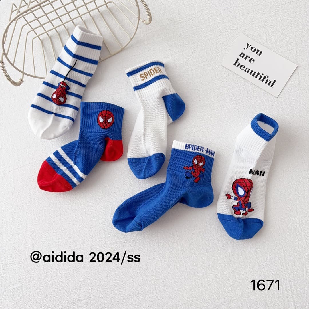 Children's Spider-Man Thin Mid-Calf Socks Summer Mesh Marvel Superman Baby Boy Short Socks AiDida Kids Socks