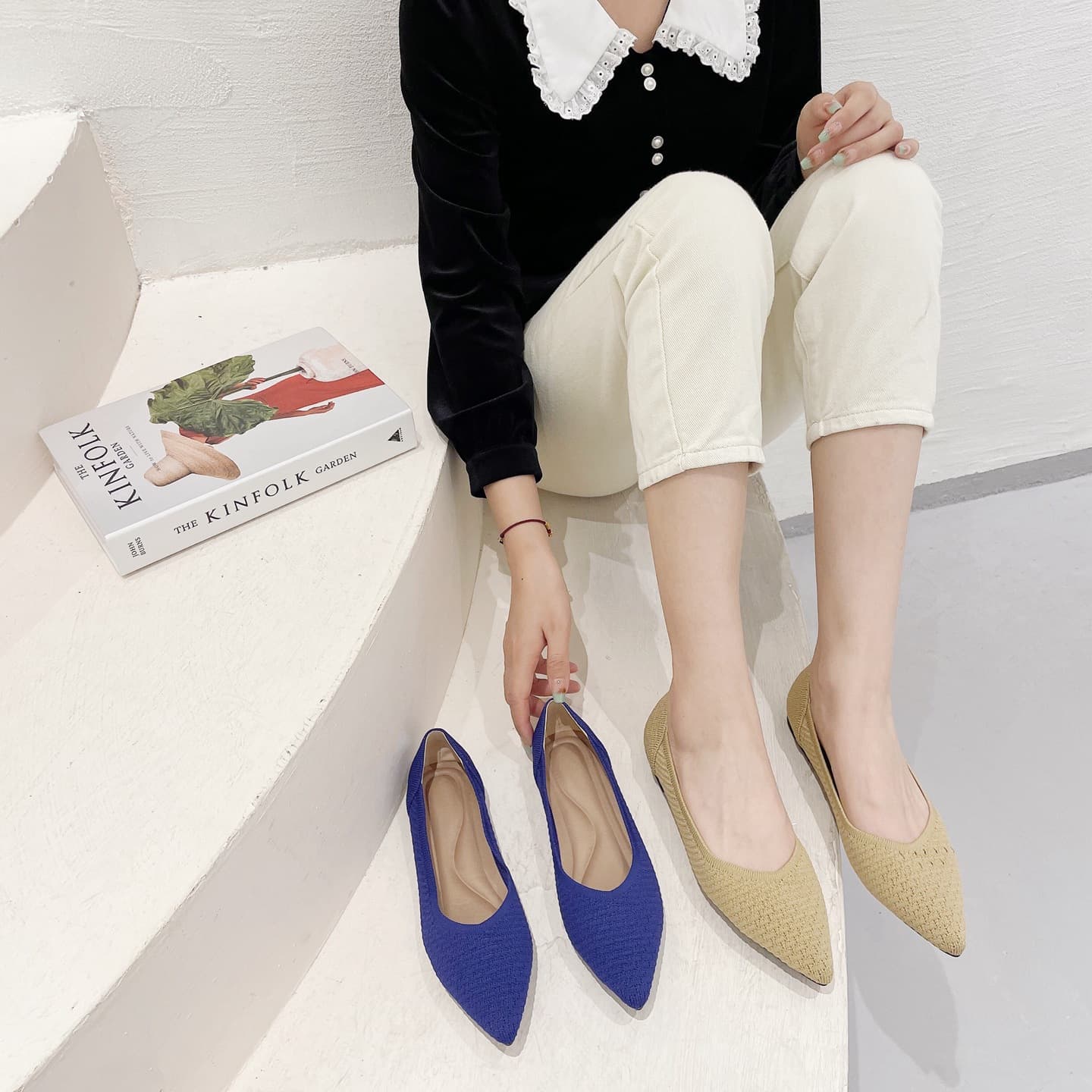 2023 New Princess Shoes Shallow Knit Pointed Flat Shoes Cross-border Large Size Women Shoes