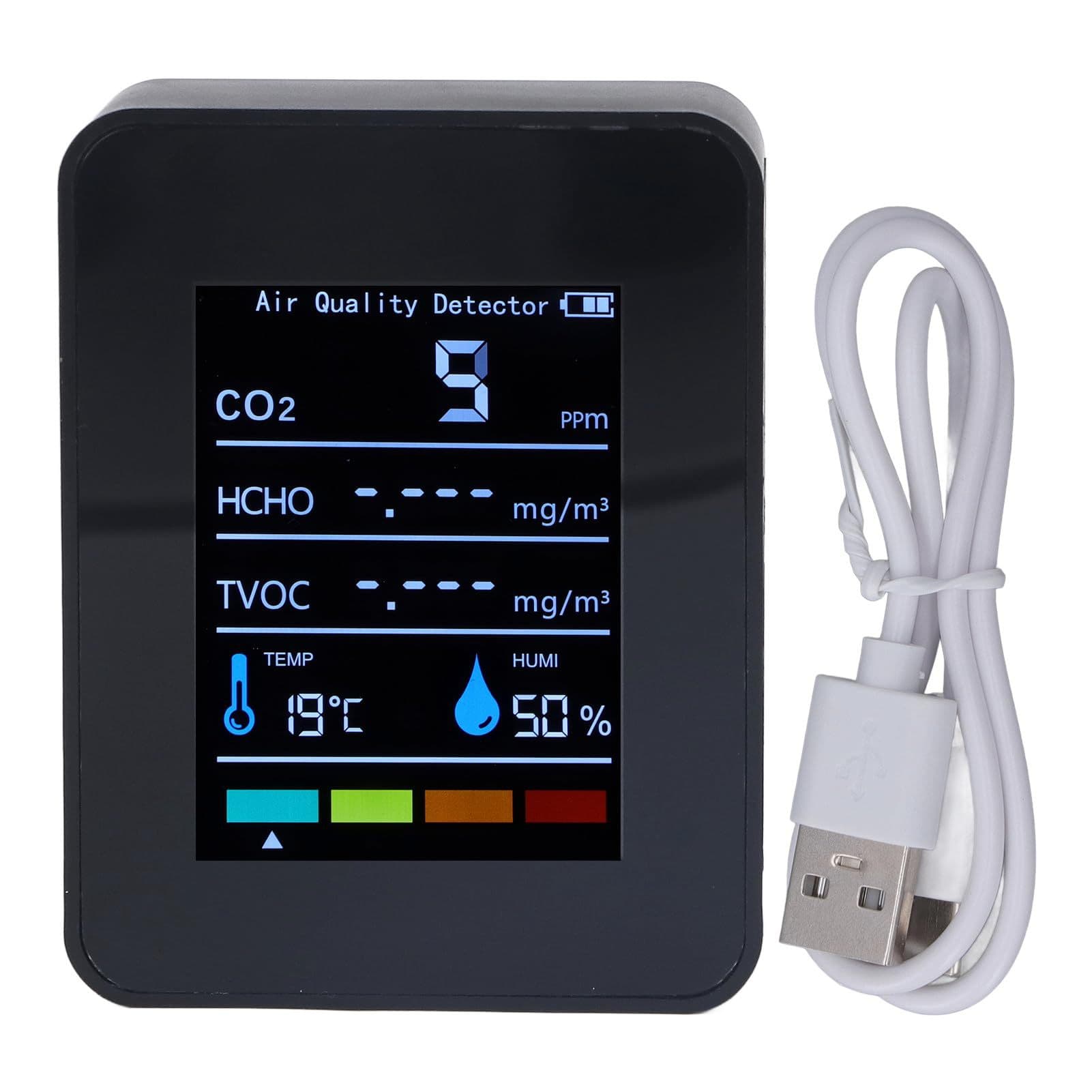 Carbon Dioxide Detector 5-in-1 Air Quality Detector Indoor CO2 Meter Digital TVOC HC