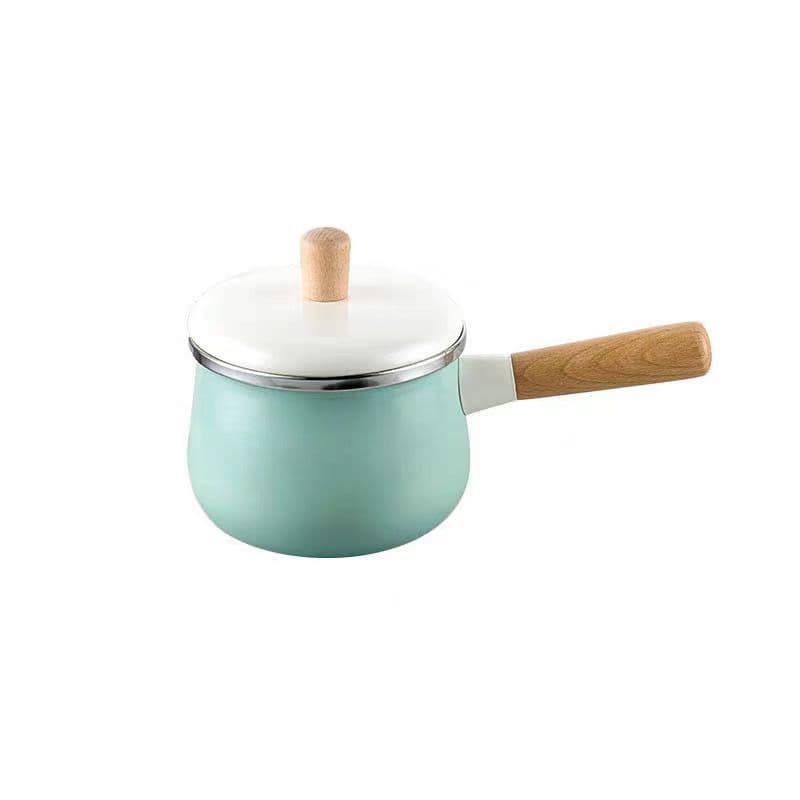 Japanese Enamel Binaural Soup Pot Two-Piece Set, Household Wooden Handle Non-Stick Pot, Baby Food Supplement Pot, Baby Milk Pot
