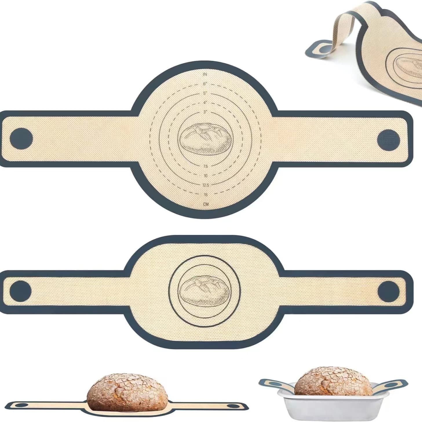 Dutch-style long-handled bread baking mat with double handles, high temperature resistant, easy to clean, silicone bread mat, microwave-safe.