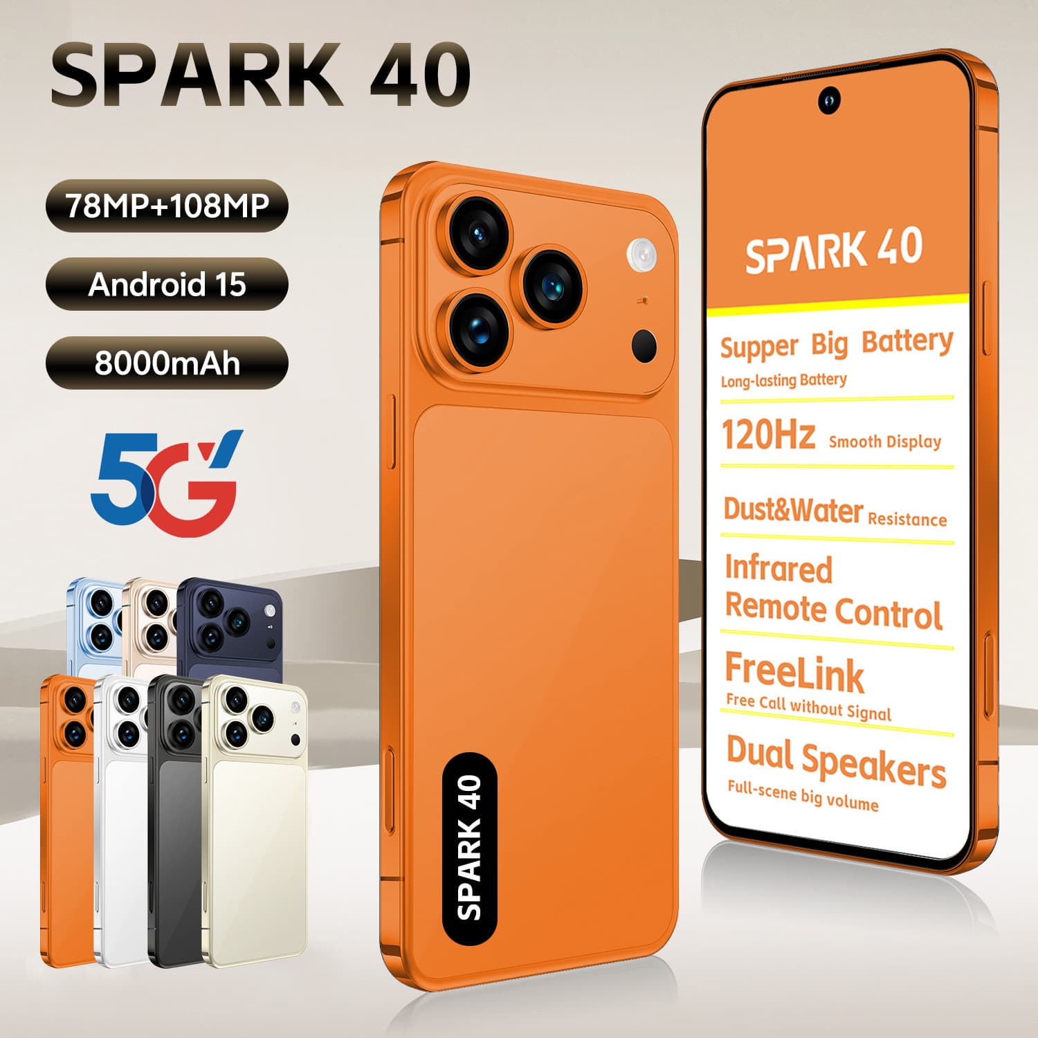 Global Version Spark 40 Smartphone 7.3-inch Screen 16GB+1TB