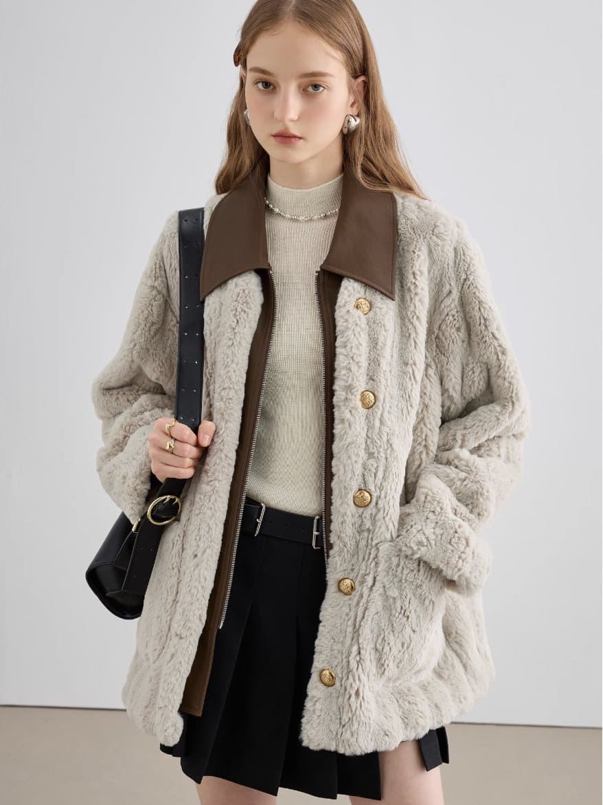 Leather and Fur Short Jacket Women 2025 Autumn Winter New Style Fleece-Lined Design Coat