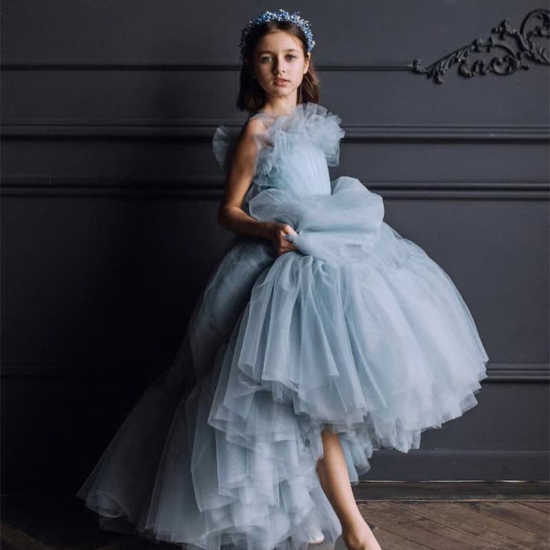 Children's Formal Dress 2025 New Summer Blue Tulle Gown Baby Dress for Runway Girls Princess Dress