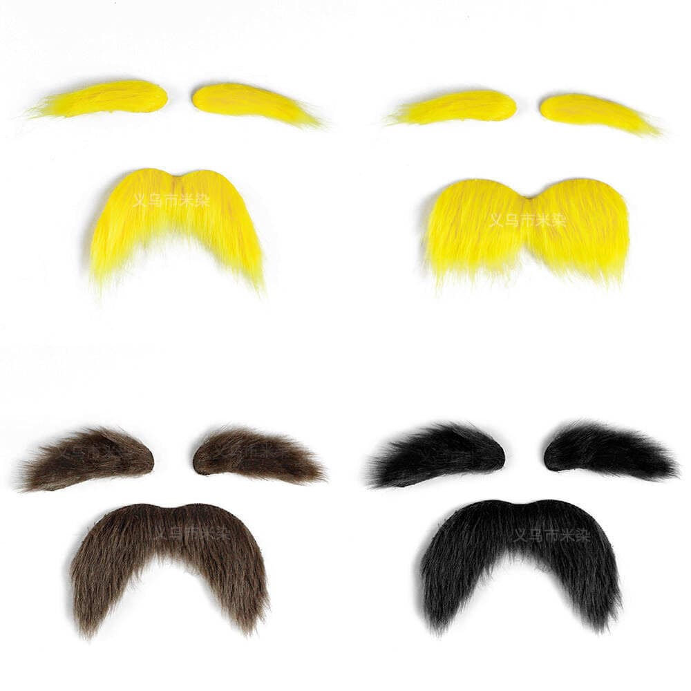Yellow Lorax Beard Party Costume Prop Fake Beard Mustache Eyebrow Set