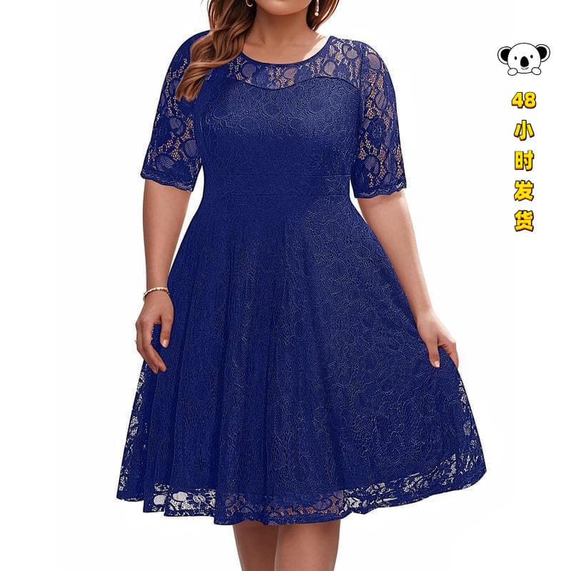 R 50510 Evening Gown Lace Pocket Dress Plus Size Lace Dress