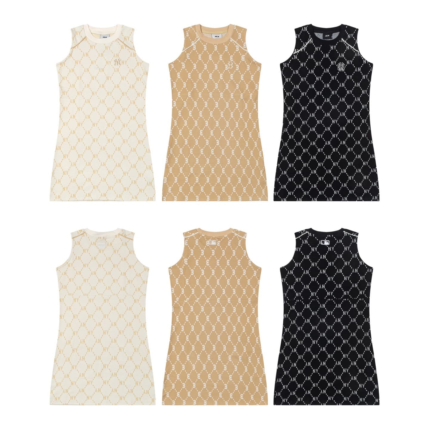 2025 Summer New Trendy Brand MLB Full Print Monogram Casual Polo Collar Short Sleeve Lapel Long Dress