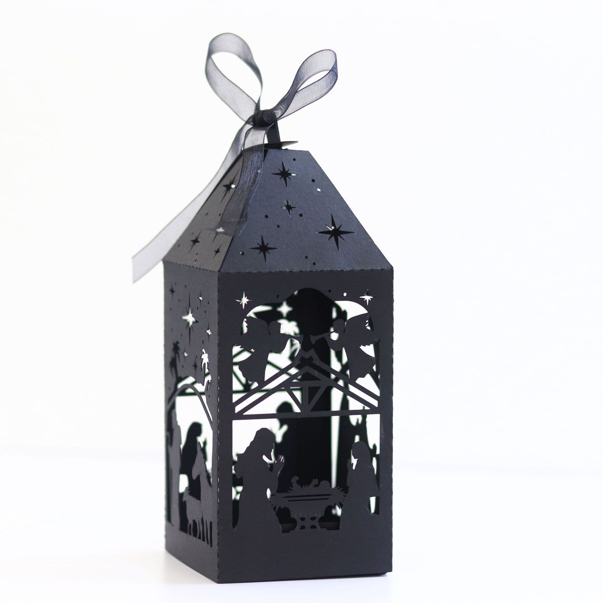 Christmas Jesus theme paper lamp carving laser hollow table decoration black 350G paper lampshade atmosphere night light