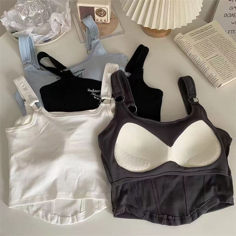 Embroidered Camisole with Chest Pad Women's Pure Outerwear Spice Girls Inner Wear Slim Sleeveless Camisole Top Women