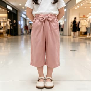 Pure Cotton Children's Knee-Length Pants, Cotton Pants, Girls' Summer Thin Large Bow Elastic Capri Pants, Baby Girl Casual Pants
