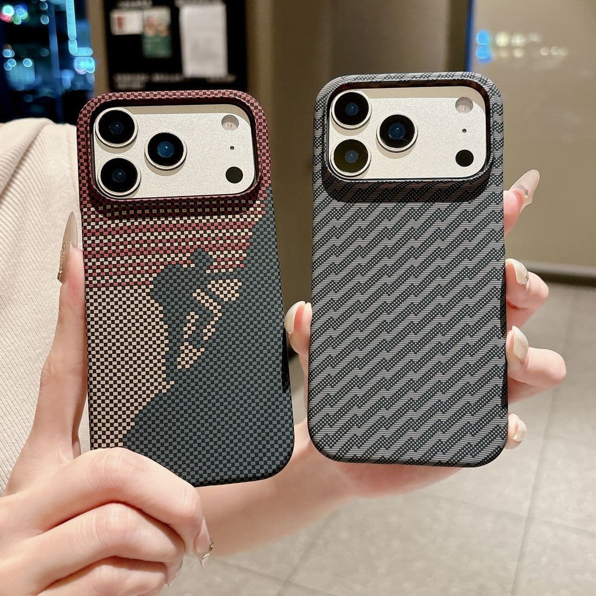 Ultra-Thin Kevlar Texture Case for iPhone 17 Pro Max, Carbon Fiber Pattern, iPhone 16 Pro, 15 Half Wrap