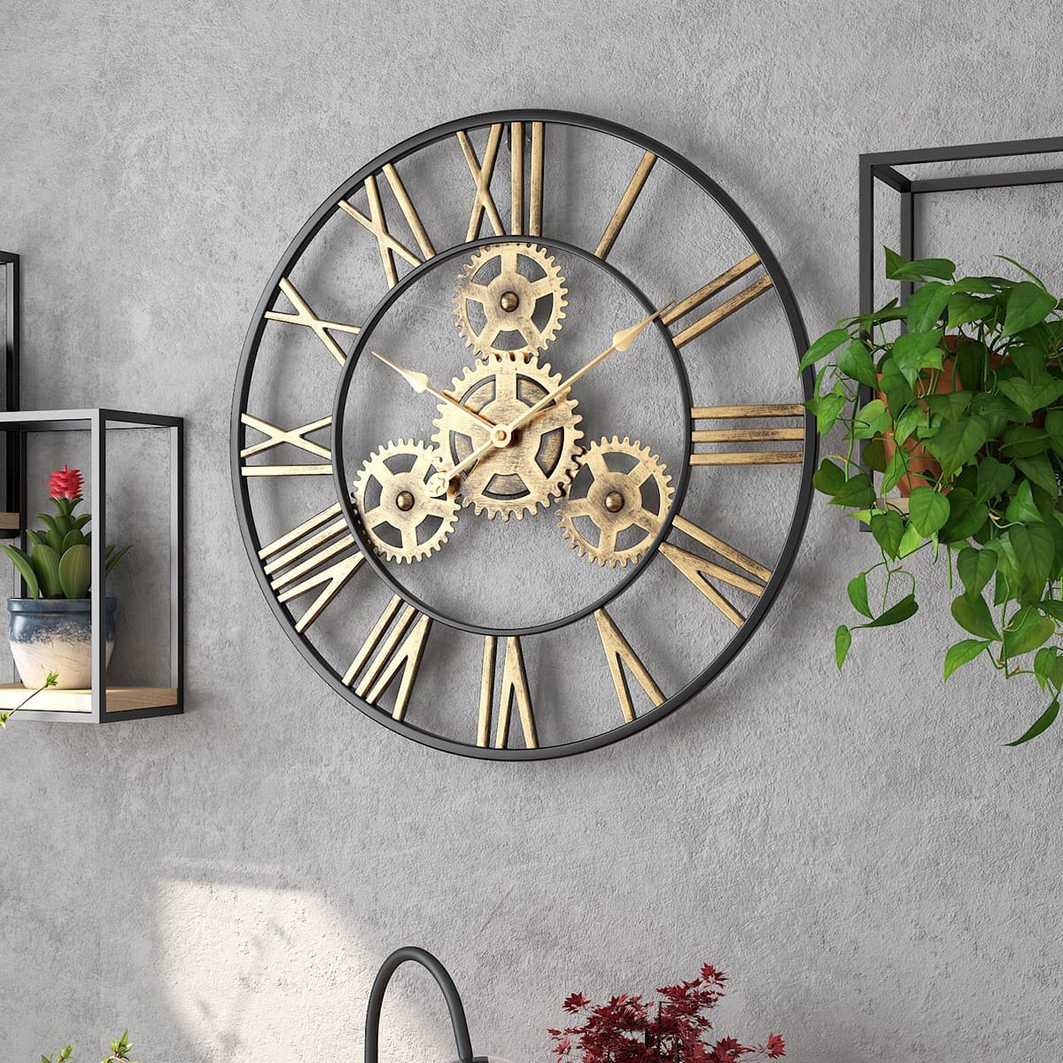 Amazon Hot Selling Gear Wall Clock Creative Vintage Distressed Iron Gear Wall Clock Living Room Study Decorative Clock