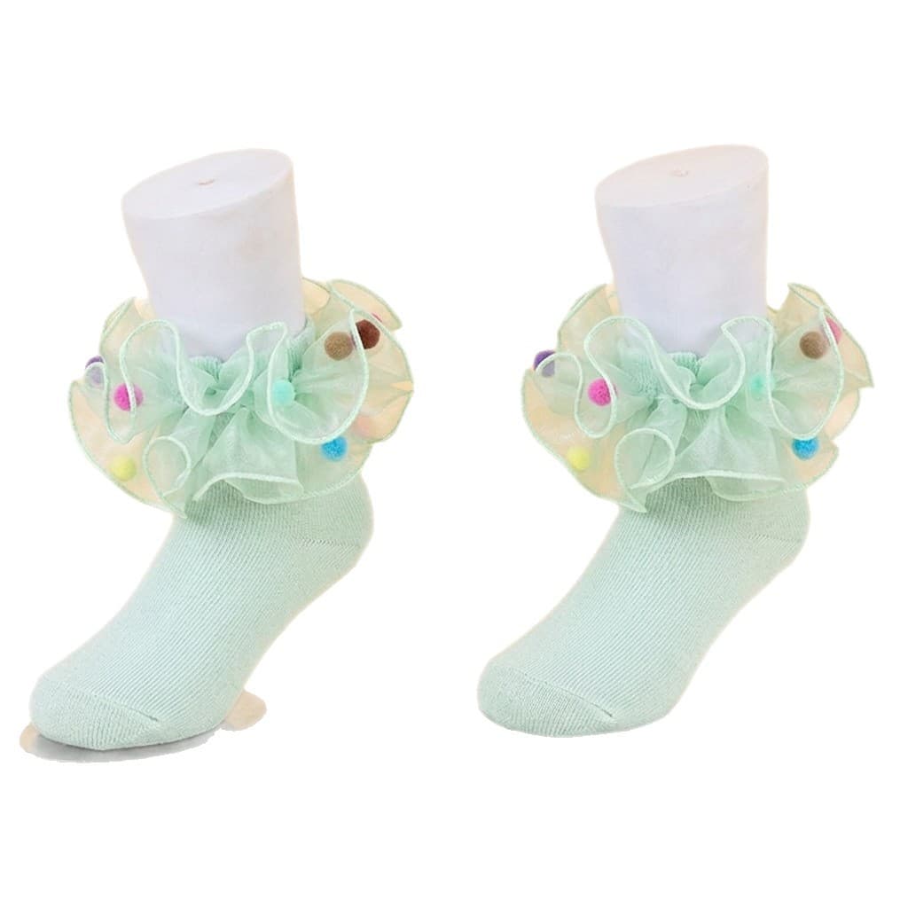 Girls Socks Summer Thin Colorful Pom Pom Lace Socks Ballet