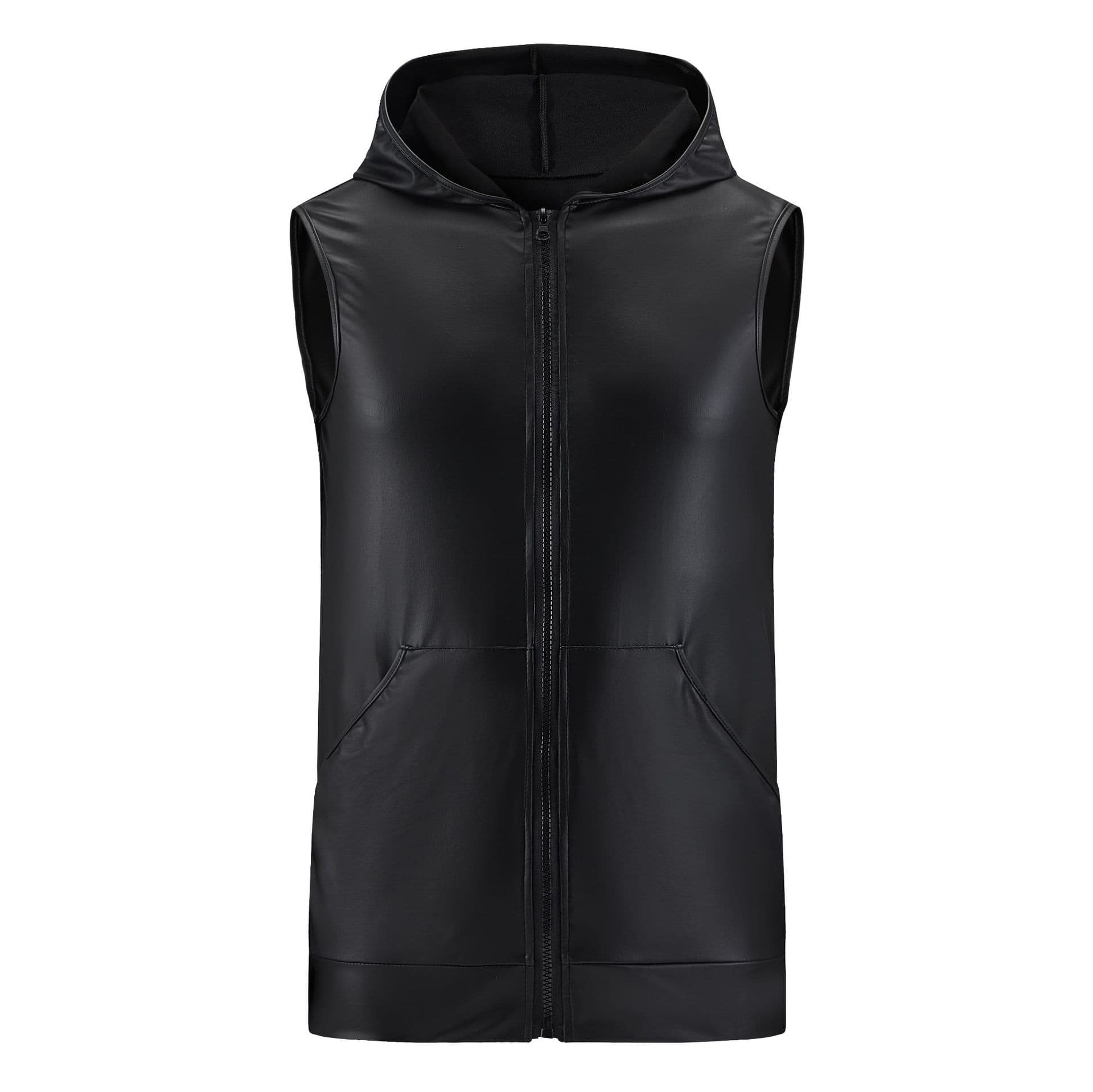 Cross-border European and American men's performance vest jacket shiny sports casual men's hooded vest wholesale