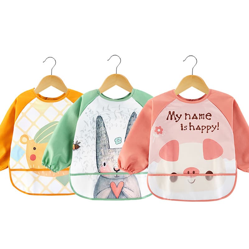 Children's Dining Bib Autumn/Winter Thin Long-Sleeve Reversible Apron Waterproof and Stain-Proof Baby Bib Kindergarten Painting Smock