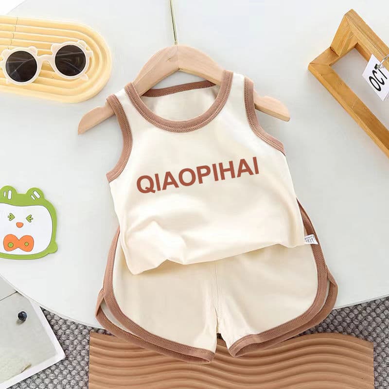 Baby vest set children's sleeveless T-shirt shorts boys and girls sports two-piece set for children and middle-aged children versatile letter A category