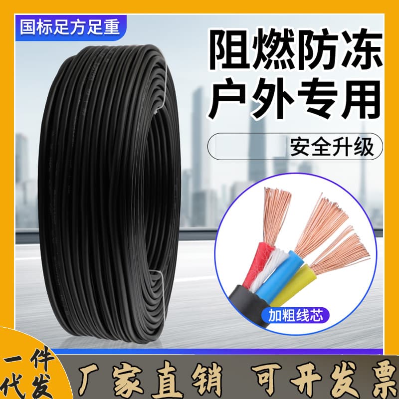 RVV cable black for home construction site wiring flexible wire sheathed wiring charging wire 1/1.5/2.5/4/6 square