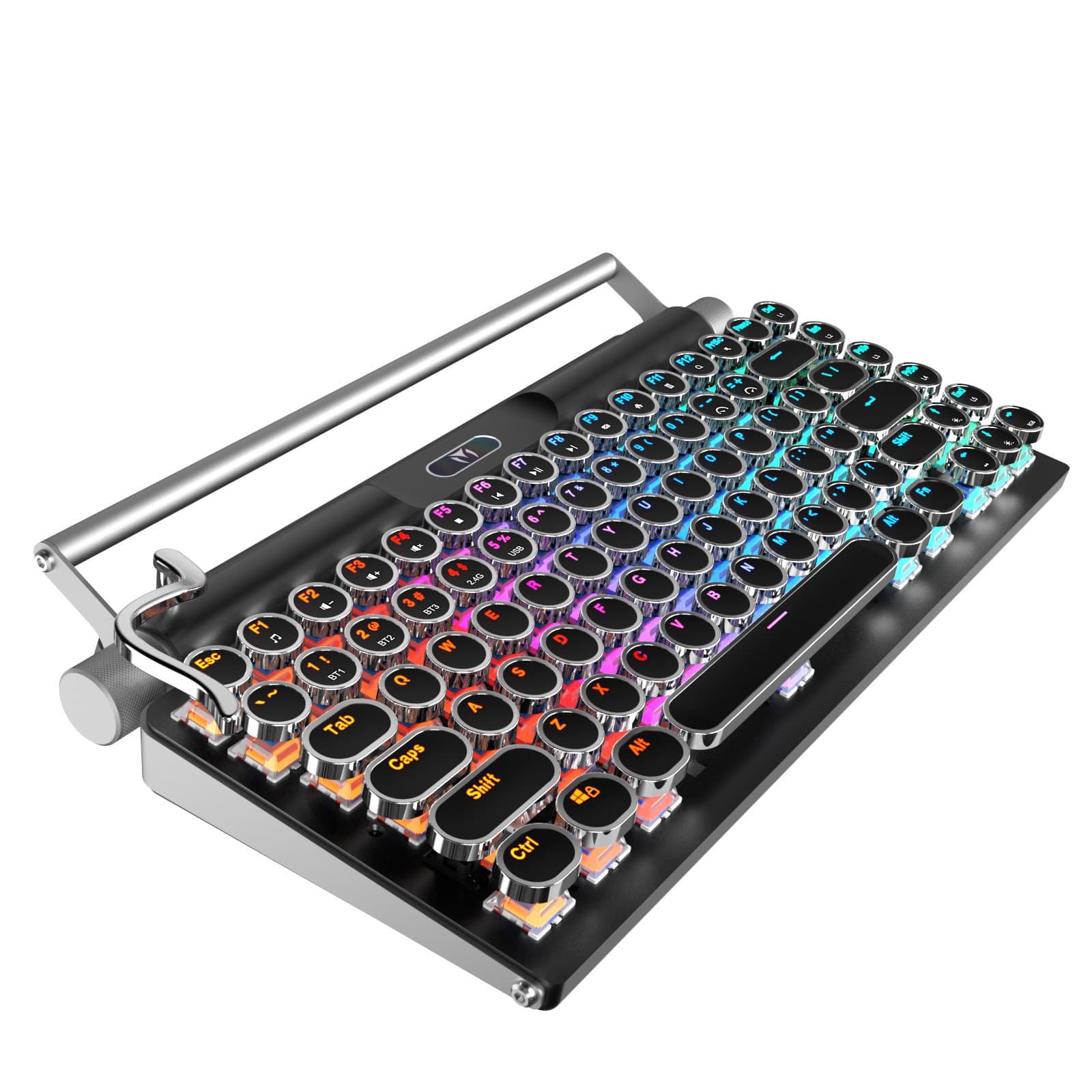 Wireless Bluetooth 2.4G Tri-Mode Mechanical Keyboard Vintage Steampunk Round Keycap Typewriter Keyboard Retro Digital Computer