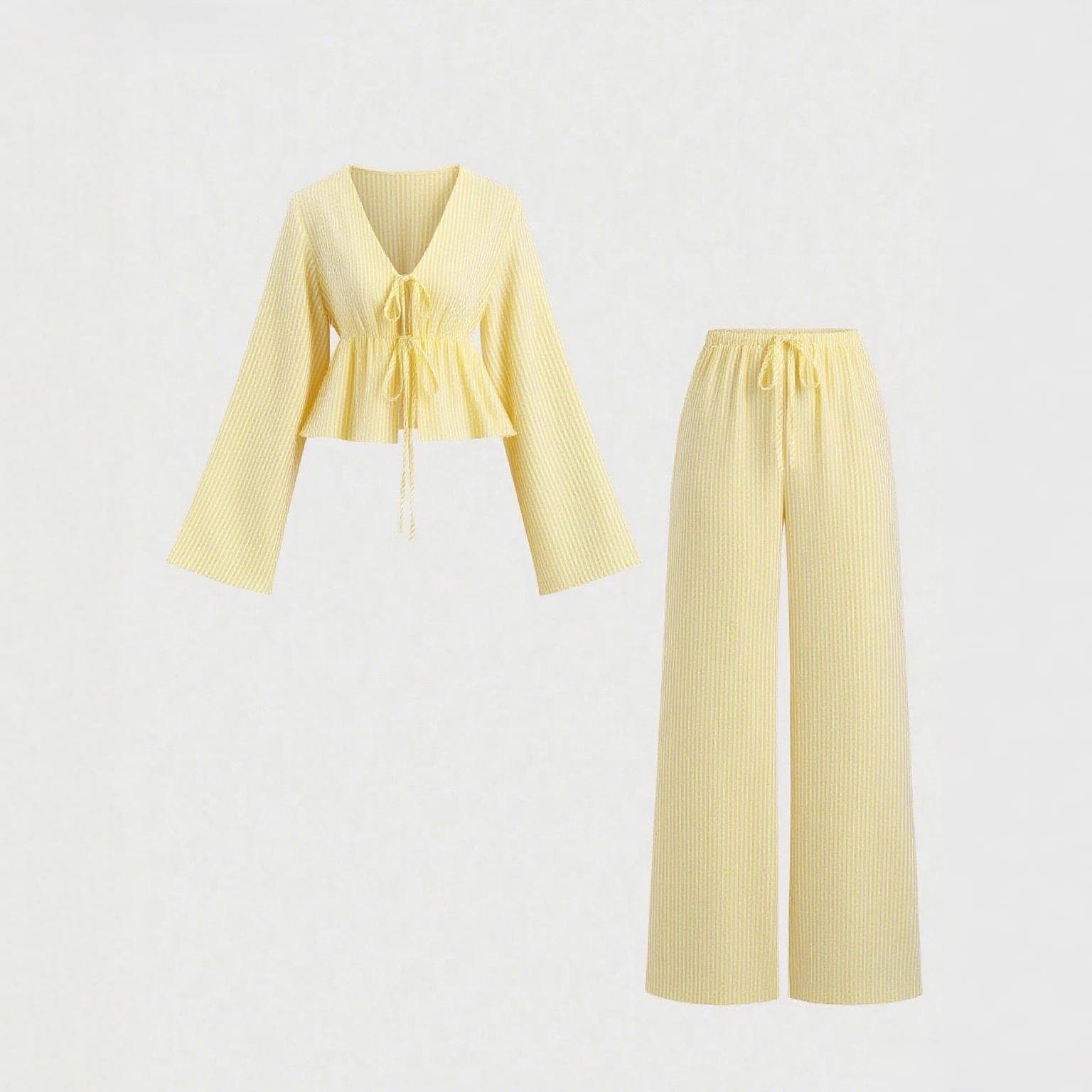 New comfortable and high-end striped loose strappy top casual two-piece set versatile long-sleeved sweet fashion suit