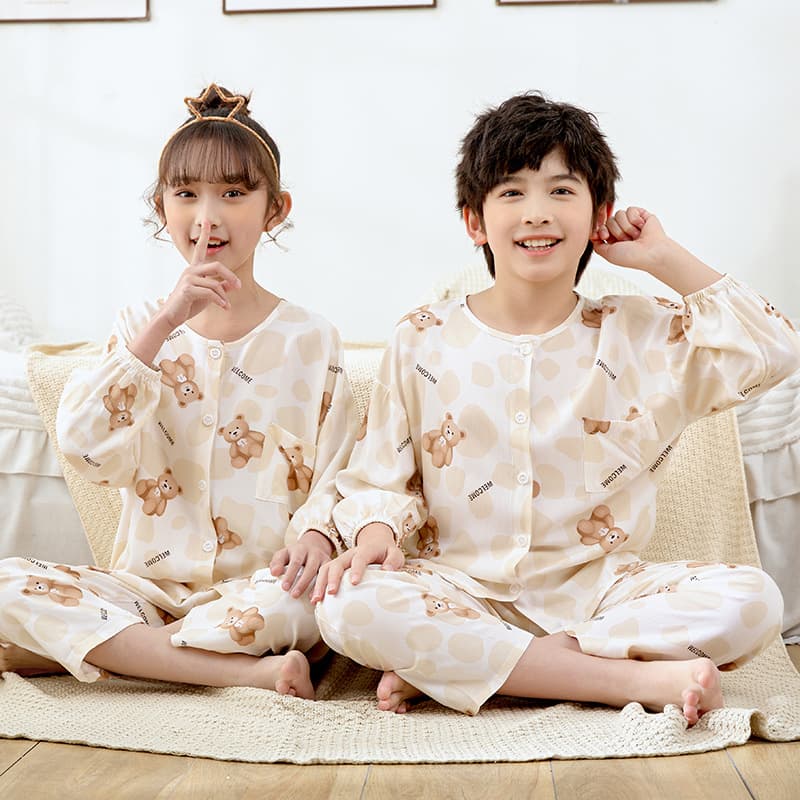 Children's pajamas, summer thin cotton silk, boys, girls, boys, air-conditioned clothes, baby cotton silk, big children's home clothes