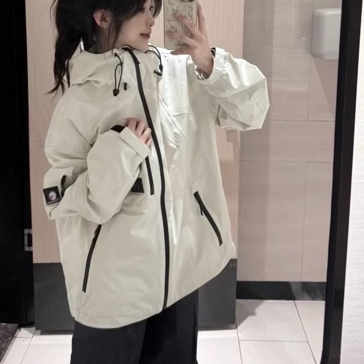 Trendy style jacket for women spring and autumn pocket zipper hooded jacket loose outdoor mountaineering couple style jacket cross-border