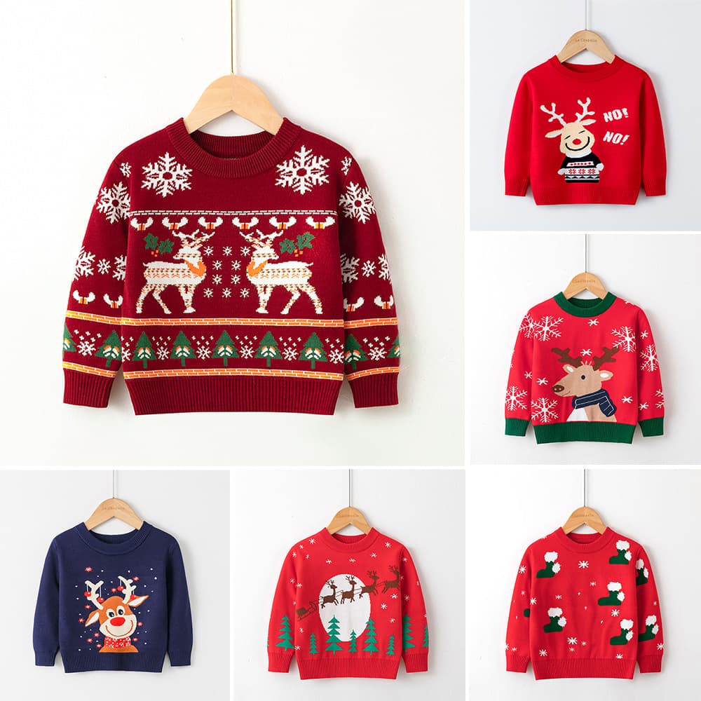 Boys Cartoon Pullover Knitwear Girls Christmas Reindeer Sweater New Year Autumn/Winter Wool Sweater