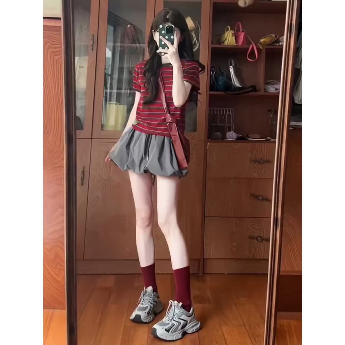 Japanese School Style Casual Sportswear Set for Women, Summer Vintage Striped Short Sleeve Short Skirt, Youthful Two-Piece Set for Petite Figures